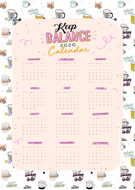 illustrations, cliparts, dessins animés et icônes de calendrier de mur mignon. 2020 planificateur annuel ont tous les mois. - day of the week