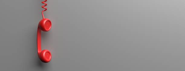 istock Red old phone receiver on grey background. 3d illustration 1165696821