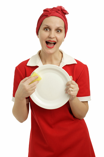satisfied woman and  plate hold