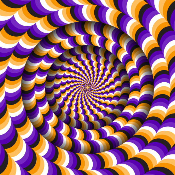 Abstract round frame with a rotating purple orange wavy pattern. Optical illusion hypnotic background. Abstract round frame with a rotating purple orange wavy pattern. Optical illusion hypnotic background. moving optical illusions stock illustrations