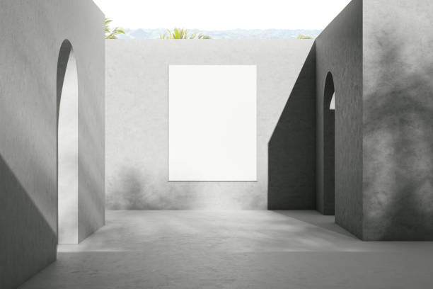 istock Mock up poster on gray street wall with archways 1165697598