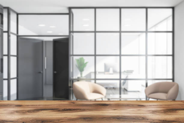 istock Office waiting room with beige armchairs, blurred 1165697606