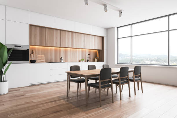 istock White and wood loft kitchen corner with table 1165698072