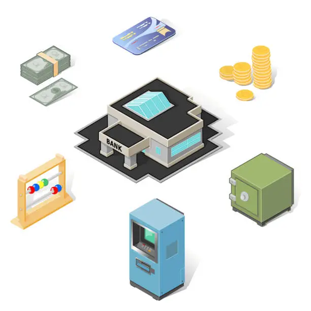 Vector illustration of Isometric Banking Icons