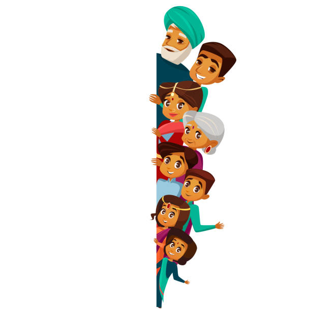 Vector Cartoon Indian Family Peeping Empty Space Stock Illustration -  Download Image Now - India, Culture of India, Family - iStock