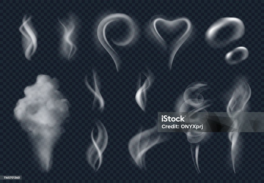 スチームリアル。タバコの煙蒸し雲から分離されたホットフードベクトルから - 煙のロイヤリティフリーベクトルアート