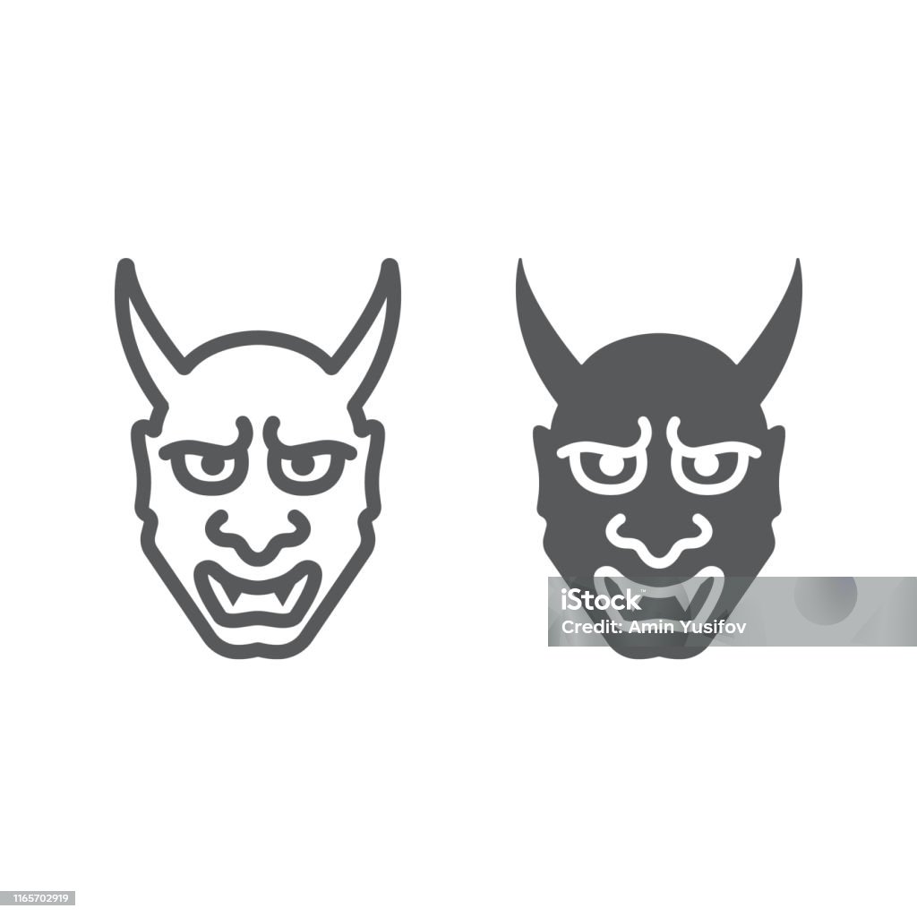 Dòng Hannya Và Biểu Tượng Glyph Châu Á Và Quỷ Dấu Hiệu Mặt Nạ Nhật ...