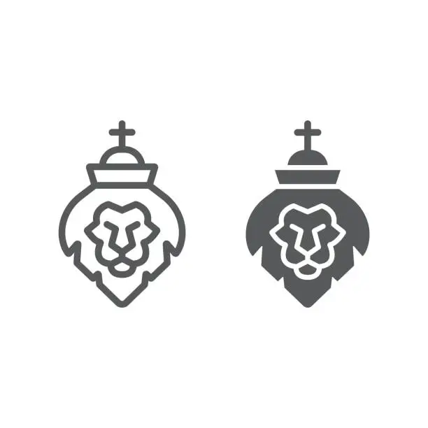 Vector illustration of Lion of judah line and glyph icon, religion and animal, lion head sign, vector graphics, a linear pattern on a white background.
