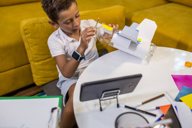 istock Boy and his recycled airplane toy 1165705503