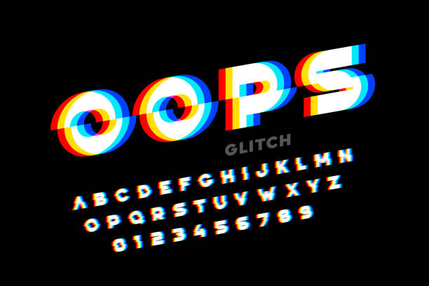 Glitch style font design Glitch style font design, distorted alphabet, letters and numbers distorted font stock illustrations