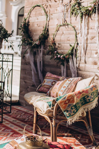 Decorated photo zone in the style of boho.