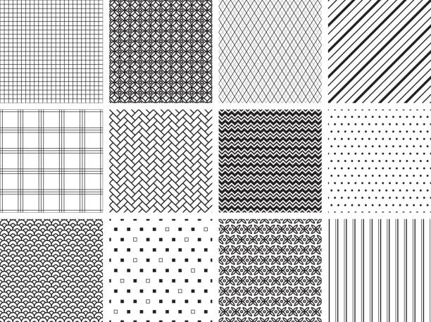 Seamless Geometric Patterns three Set of 12 Geometric Patterns scalloped illustration technique stock illustrations