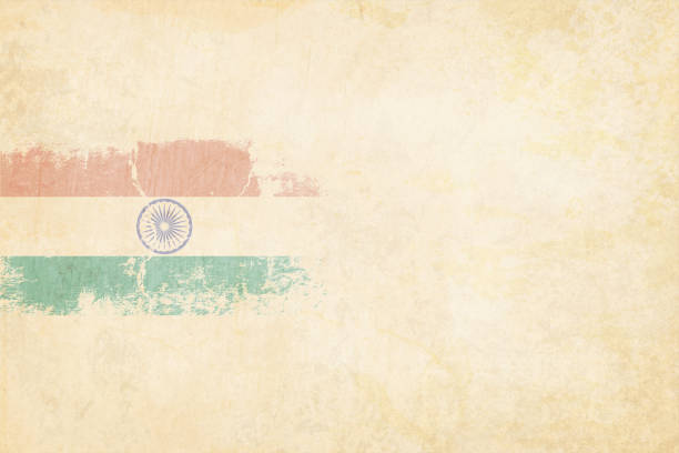 トリコロールポストカード - インド国旗のグランジ水平ベクトルイラスト、サフランまたはオレンジ、白と緑の3色の水平バンド、ベージュの背景の上に - indian flag india flag celebration点のイラスト素材／クリップアート素材／マンガ素材／アイコン素材