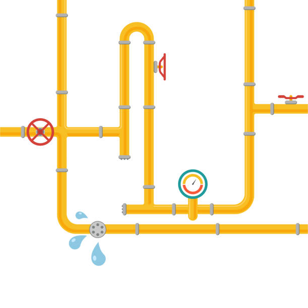Industrial pipeline Industrial pipeline concept. Pipe system for admission: oil, water or gas. Pipeline with fittings, pressure valve, pump, tap, pressure gauge and valve. Vector illustration. natural gas pipeline clip art stock illustrations