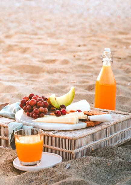 istock Seaside beach picnic concept on shore sand 1165713412