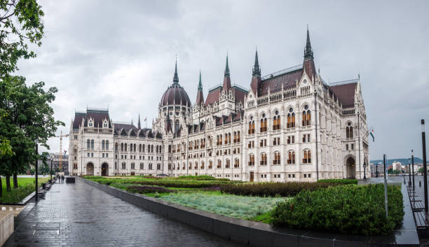 Hungarian parliament, view from city stock photo