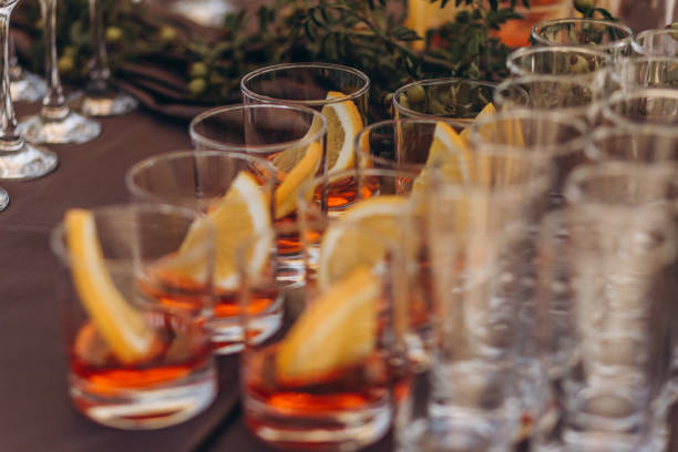 istock Wedding party with alcohol, whiskey, lime at the wedding. 1165714863