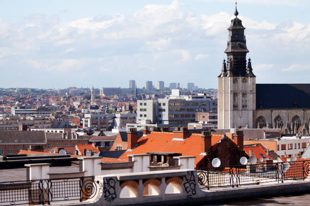 Brussels Marolles and church Brigittines and noerteastern cityscape of Brussels seen from square place Poelaert