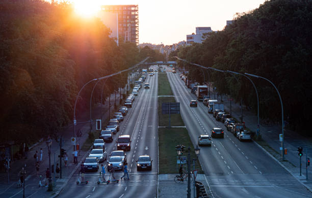 istock Berlin street, park and train at twilight 1165716277