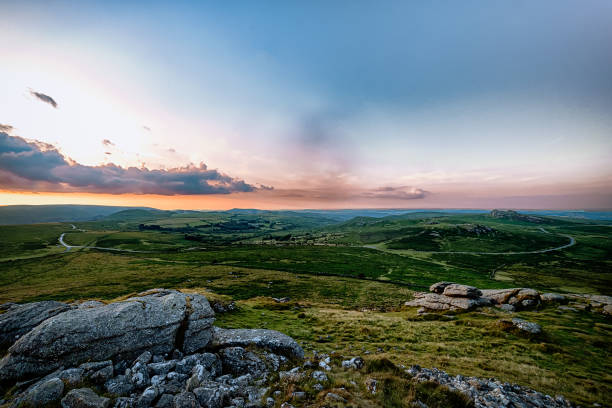 Photograph taken at 14:37 on 7th September 2023 on Dartmoor, in the county of Devon. Looking NNW towards Roos Tor from the B3357 near Merrivale.