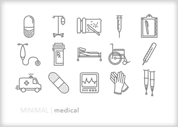 набор значков медицинской и больничной линии - emergency room illustrations stock illustrations