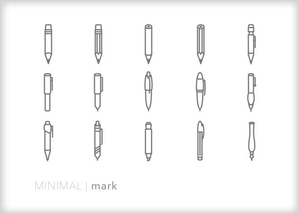 ilustrações de stock, clip art, desenhos animados e ícones de pencil and pen line icon set - caneta esferográfica