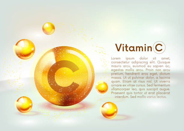 ilustrações de stock, clip art, desenhos animados e ícones de vitamin c gold shining icon. ascorbic acid. shining golden substance drop. nutrition skin care. vector. - vitamin pill vitamin e isolated text