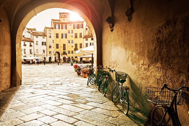 Sunset in Lucca, Italy stock photo