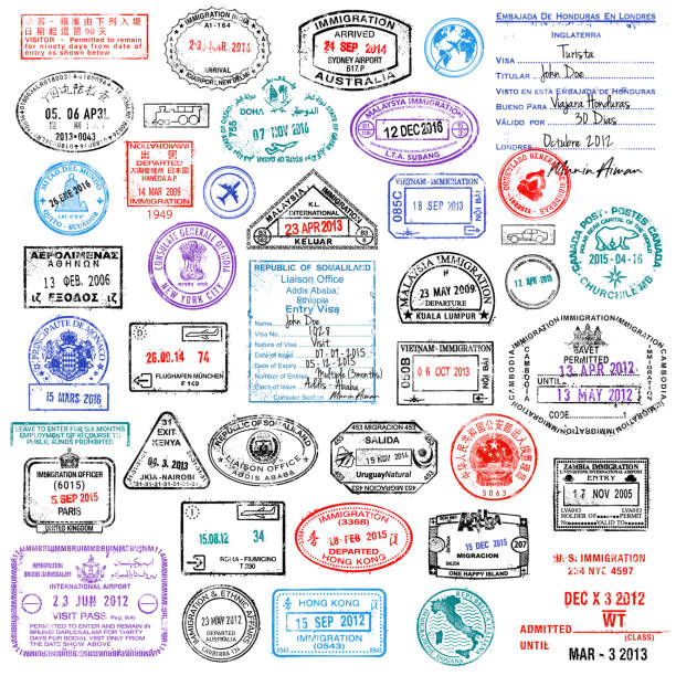 여행 우표 슈퍼 컬렉션 스톡 일러스트 - passport passport stamp usa travel stock illustrations