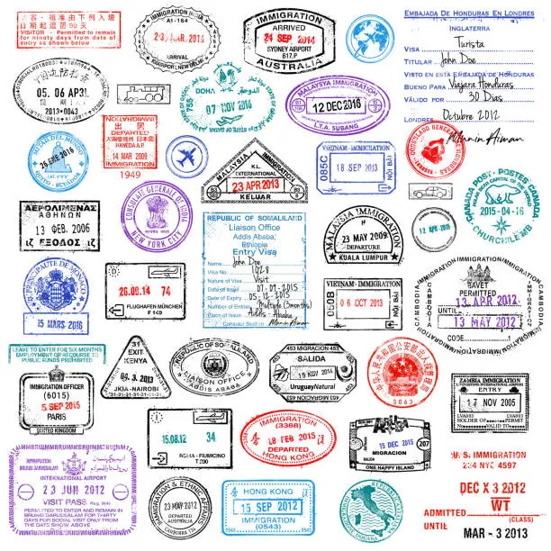 Vector illustration of Travel Stamps Super Collection stock illustration