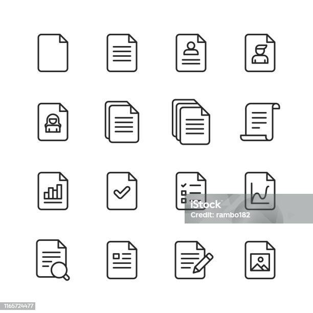 Document Line Icons Editable Stroke Pixel Perfect For Mobile And Web Contains Such Icons As Document File Communication Resume File Search Stock Illustration - Download Image Now