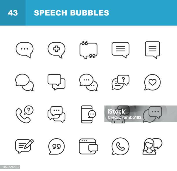 Vector Speech Bubbles And Communication Line Icons Editable Stroke Pixel Perfect For Mobile And Web Stock Illustration - Download Image Now