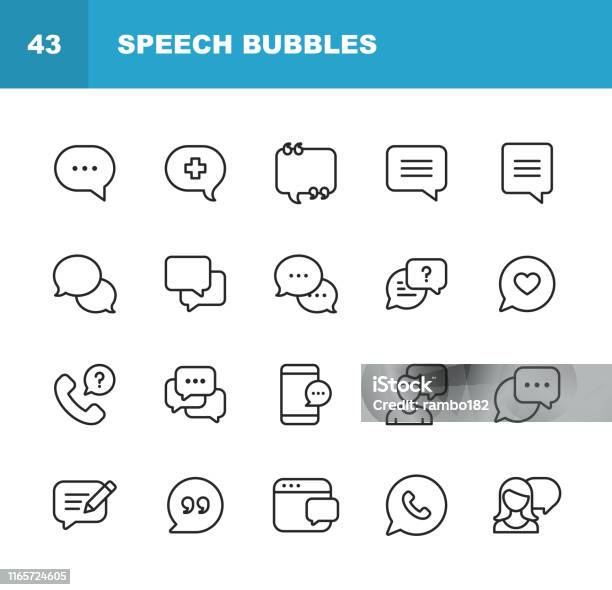向量語音氣泡和通信線路圖示可編輯描邊圖元完美適用于移動和 Web向量圖形及更多圖示圖片 - 圖示, 說話, 討論