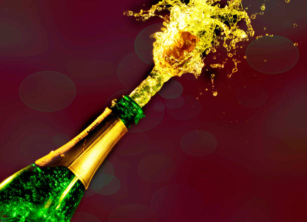 Close-up of champagne explosion. Celebration theme
