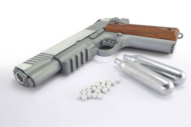 istock Realistic airsoft weapon cartridges and marbles 1165726976