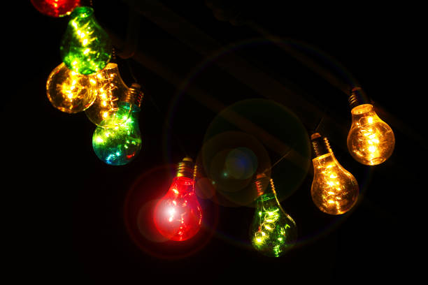 Garland of lighted coloured bulbs