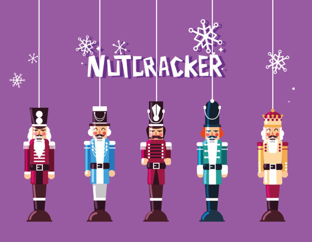 illustrazioni stock, clip art, cartoni animati e icone di tendenza di set di schiaccianoci giocattolo appeso - nutcracker