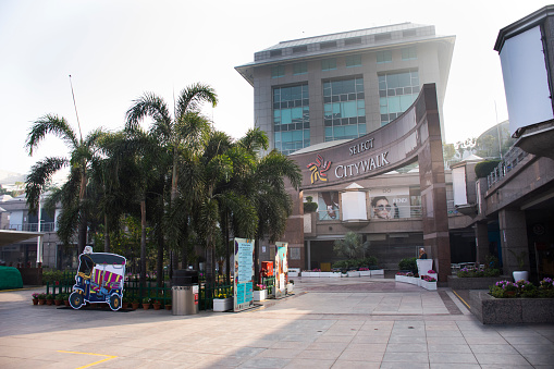 Exterior of Select City Walk shopping mall centre for Indian people and foreign traveler travel visit and shopping at Saket District on March 15, 2019 in New Delhi, India