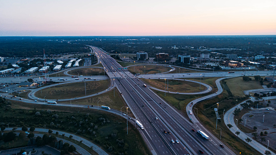 Aerial View of Busy Highway Junction at Morning in chicago