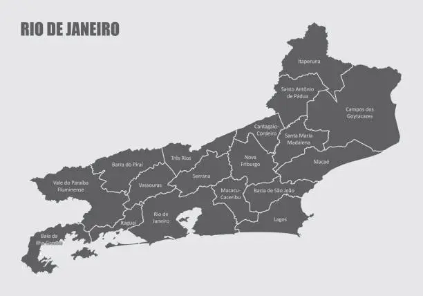 Vector illustration of Rio de Janeiro State regions map