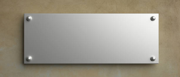 mockup di iscrizione a parete vuota, illustrazione 3d. modello di segnaletica di office - nameplate foto e immagini stock