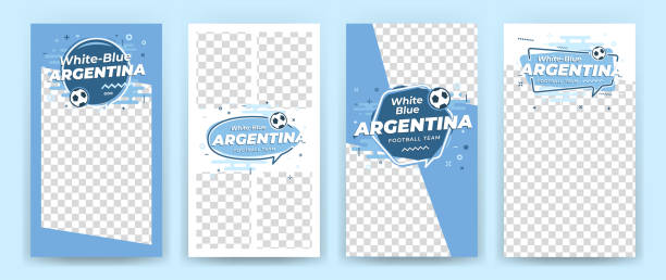 stockillustraties, clipart, cartoons en iconen met set van cover layouts, geometrische templates met ruimte op foto en met icon voetbal, soccer ball. vector illustratie. voetbal motieven. - argentina fans world cup