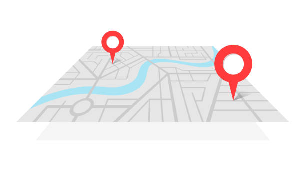 istock City street map plan with GPS pins and navigation route from A to B point markers. Vector gray color perspective view isometric illustration location schema 1165739970