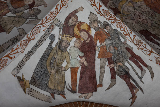 istock Jesus at Herod's court, an ancient mural 1165741607