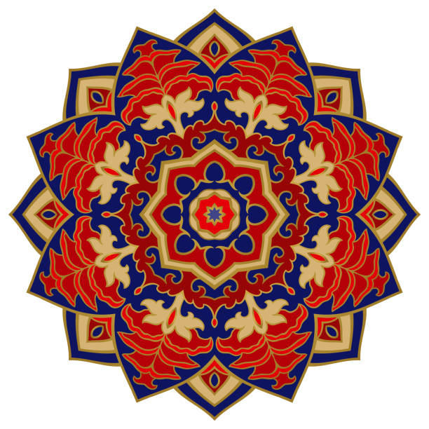 Simple indian mandala. Colorful abstract mandala. Simple gesign element. Oriental elegant ornament. Indian blue and red pattern. chinese tapestry stock illustrations