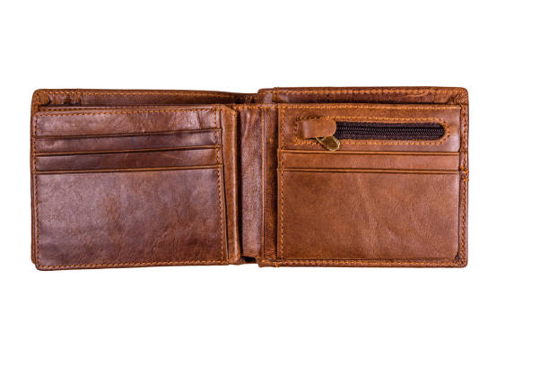 istock Opened brown leather wallet isolated on a white background 1165742447