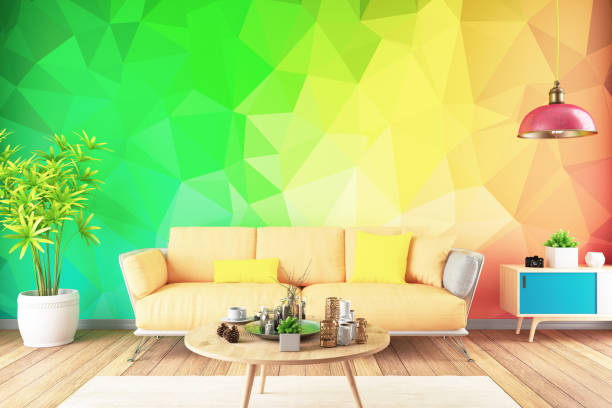 istock Modern Living Room with Sofa and Colorful Wallpaper 1165742466