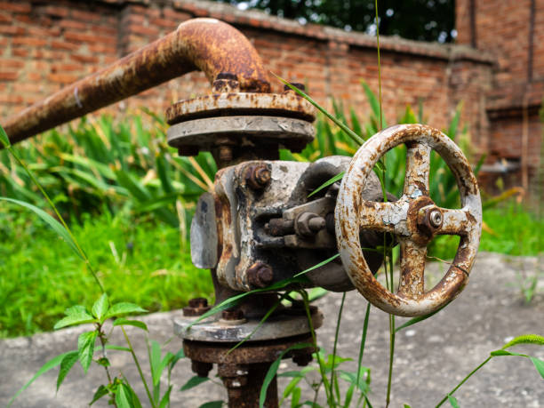 istock Rusty faucet on the pipe. Water pressure supply 1165745603