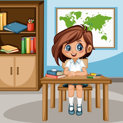 Girl Classroom Stock Illustration - Download Image Now - Backpack, Book,  Bookshelf - iStock