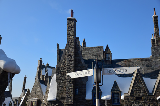 Osaka, Japan - 15 DEC 2017: A thousand of tourists come to visit Hogsmeade village on the brighter day.